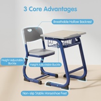Ensemble Chaise et Bureau d'Étudiant Moderne Réglable avec 1 Tiroir, Base Stable Antidérapante, Mobilier Durable pour Salles de Classe et Centres de Formation
