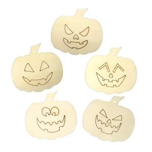 5 pièces décorations de citrouille d'Halloween en bois inachevé pièces de bricolage ornements de citrouille en bois Kits d'artisanat d'automne puces à peindre.