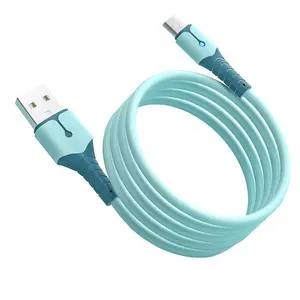 Nuevos productos Cable DE DATOS micro de goma Cable de silicona suave líquido Cables de carga rápida duraderos Cable de carga Led para teléfono inteligente