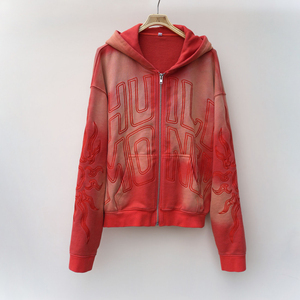 Sweat à capuche zippé Huili surdimensionné en molleton de coton épais, avec <span class=keywords><strong>logo</strong></span> brodé personnalisé, pour homme, style vintage, effet délavé et décoloré par le soleil - Product Image 5