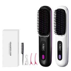 0728 Portable Hair Straightener Comb with Digital Display Fast <b>Heating</b> Hot Styling Brush for On-the-go Convenience - Product Image 4