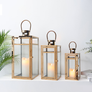 Set di 3 di lusso <span class=keywords><strong>in</strong></span> oro rosa lanterna portacandele con <span class=keywords><strong>vetro</strong></span> temperato per il giardino corridoio decorazione di nozze - Product Image 3