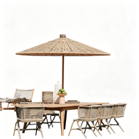 Parasol de jardin en rotin tissé à la main, parasol d'extérieur pour villa, hôtel, piscine, resort, patio avec table d'appoint en teck