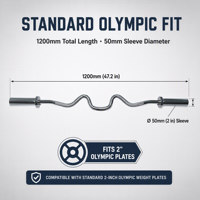 Barre EZ Curl 4FT 1200mm chromée pour musculation, poignée 28mm, manchon 2 pouces, 500LB, pour curls biceps et triceps, usage commercial en salle de sport
