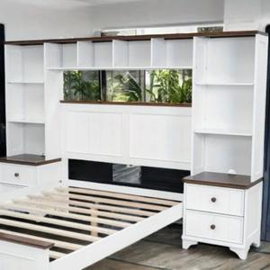 Cadre <span class=keywords><strong>de</strong></span> <span class=keywords><strong>lit</strong></span> plateforme blanc pleine grandeur avec 2 tables <span class=keywords><strong>de</strong></span> chevet et étagère <span class=keywords><strong>de</strong></span> rangement pour chambre à coucher et appartement - Product Image 4