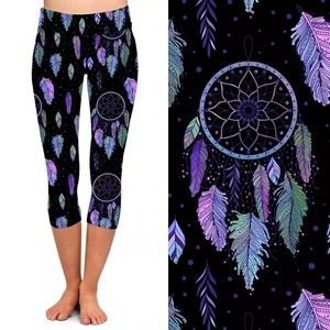 Usine en gros petit mélange de quantité minimale de commande Design peau de pêche beurre doux é<span class=keywords><strong>l</strong></span>égant plume capteur de rêves femmes Leggings tenue décontracté - Product Image 4