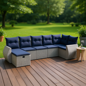 Ensemble de canapés de patio en polyrotin gris avec coussins et rangement, mobilier de jardin extérieur 6 places, design contemporain - Product Image 2