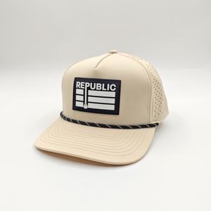 Casquettes de golf 5 panneaux en polyester respirantes de performance avec logo en caoutchouc de qualité supérieure, casquettes de sport de designer, snapback personnalisé Dobby Léopard - Product Image 3