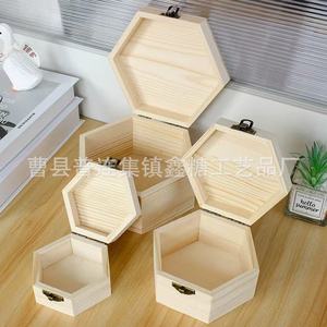 Caja de joyería hexagonal de madera maciza con cerradura, organizador de almacenamiento para embalaje de regalos - Product Image 3