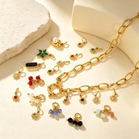 Pendentif personnalisé en acier inoxydable plaqué or 18 carats PVD, perles de verre et zircons colorés pour la création de bijoux DIY (colliers, bracelets)