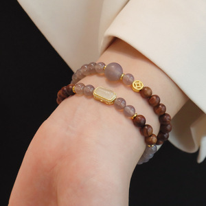 Perle di preghiera in legno di pesco e agata, con doppio cerchio, in seta dorata e giada, con perle di trasporto in legno e perle Buddha, in legno di albero acido e pera nera. - Product Image 3