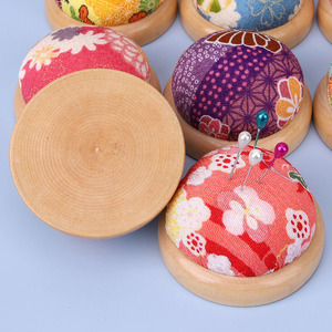 Wooden Base <b>Pin</b> <b>Cushion</b> Round Colorful Fabric Sewing Accessory For Needlework - Product Image 5
