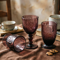 Verre à boire coloré de style européen vintage, gobelet gravé à la machine avec motifs floraux pour les fêtes