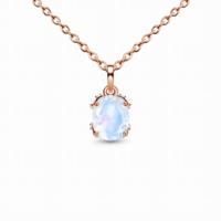 Collier pendentif en argent sterling plaqué or rose avec pierre de lune naturelle en forme de fleur, serti griffe, chaîne classique