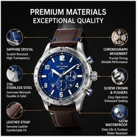 Montre chronographe à quartz pour homme, boîtier en acier inoxydable, verre saphir, bracelet en cuir, lumineuse, étanche, montre de business, vente en gros