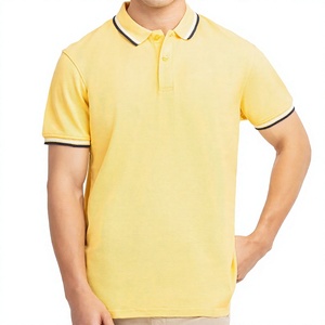 Polo à manches courtes jaune pour homme, en coton piqué respirant, design tricoté uni, décontracté - Product Image 1