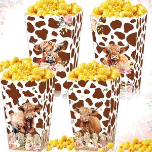 12 packs de boîtes à pop-corn en forme de fleur de riz de poulet, à pois marron, thème bétail du <span class=keywords><strong>Plateau</strong></span> du Yak, pour snacks de fête, bonbons et décorations de fête prénatale - Product Image 1
