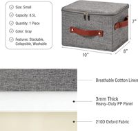 Boîte de rangement avec couvercle zippé, panier pliable décoratif |   Conteneur à vêtements pliable et empilable en tissu coton et lin, lavable
