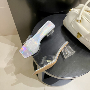 รองเท้าส้นสูงแบบใส ส้นหนา หัวเหลี่ยม เปิดนิ้วเท้า รุ่นขายดีสำหรับผู้หญิง ฤดูร้อน - Product Image 2