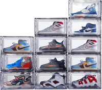 Boîte à chaussures empilable magnétique à ouverture frontale, boîte de rangement en plastique transparente pour chaussures