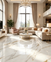 Carrelage en porcelaine blanc brillant 750x1500mm avec des veines de marbre gris doré doux, carrelage émaillé effet marbre poli pour salon