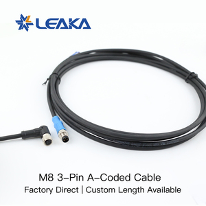 Leaka M8 3-pins A-gecodeerde kabelassemblage recht & rechthoekig mannelijke vrouwelijke sensor actuator kabelset rechtstreeks van de fabriek op maat gemaakt - Product Image 1