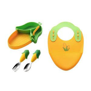Plato de Silicona de Grado Alimenticio para Niños, Resistente a Altas Temperaturas, Diseño de Maíz, Juego de Vajilla - Product Image 1