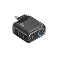 Bloc chargeur rapide USB C GaN 2C1A 67W 3 ports avec écran TFT intelligent et commande tactile pour Phone 18, Mac Book, Powerbank et autres