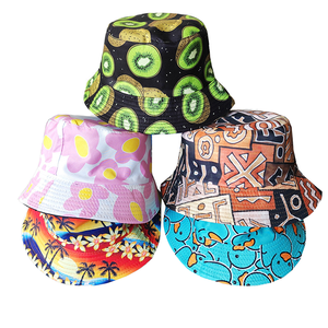 Topi <span class=keywords><strong>Bucket</strong></span> kustom sisi ganda untuk wanita, topi pantai lucu reversibel gaya nelayan dicetak kain katun Untuk kasual luar ruangan - Product Image 3