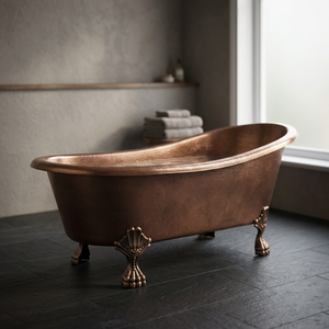 Baignoire autoportante ovale en cuivre à pattes, finition polie, pour maison et hôtel - Product Image 2