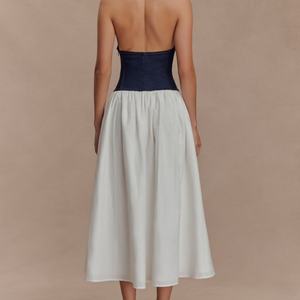 ชุดเดรสยาวแบบเปิดหลัง ดีไซน์เก๋ไก๋ สีสันตัดต่อ คอวีลึก สายคล้องคอ สไตล์ลำลอง คุณภาพสูงจากโรงงานผู้ผลิต (OEM) เหมาะสำหรับฤดูร้อน - Product Image 2