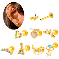 Bijou de piercing pour femme Maina Fashion, hypoallergénique, en titane ASTM F136, zircon, pour cartilage, hélix, tragus, labret