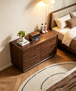 Modern Solid Wood <b>6</b>-<b>Drawer</b> Cabinet Slab Doors Durable Multi-Purpose Storage Furniture for Living Room (Midcentury Modern Design) - Product Image 6