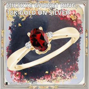 Bijoux pour femmes tendance et minimalistes en argent sterling 925 plaqué or 18 carats, pierre de naissance de janvier ovale en grenat, cluster, mariage, fiançailles - Product Image 2