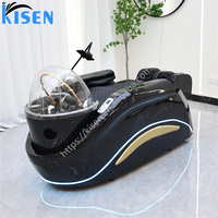Salon de coiffure de beauté de luxe équipement de salon complet électrique tête de spa cascade lavage des cheveux chaise de massage shampooing lit avec vapeur