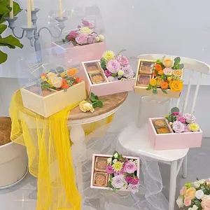 Sacchetti di fiori di carta in PVC trasparente disposizione floreale sacchetto di trasporto regalo rettangolo scatola di cartone trasparente Bouquet di torta di frutta