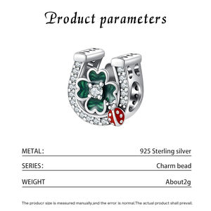 Amuleto de Plata S925 con Herradura de la Suerte, Trébol de Cuatro Hojas y Mariquita con Esmalte Verde y Rojo, Joyería de la Suerte DIY para Mujer, Regalo - Product Image 5