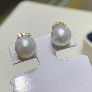 S925 Sterling <b>Silver</b> Eyelash Design Pearl Stud <b>Earrings</b>, 10-11mm Round Pearl, Strong Pink Overtone, Minor Blemish - Product Image 2