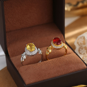 8 Elegant Halo 7*9mm Oval Cut <b>garnet</b> <b>ring</b> Natural Stone 925 sterling silver Gold Plated Non Tarnish Adjustable Jewelry Wholesale - Product Image 2