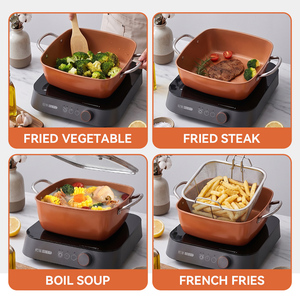Juego de 4 utensilios de cocina multifuncionales de aluminio forjado, antiadherentes, para cocinar al vapor <span class=keywords><strong>y</strong></span> freír, con olla <span class=keywords><strong>y</strong></span> sartén. - Product Image 5