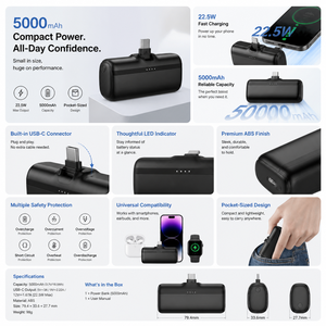 S&C BAT Mini 5000mAh Batterie Externe Portable Support Téléphone <span class=keywords><strong>Charge</strong></span> Rapide Sortie 22.5W Design Compact Entrée/Sortie Type-C Utilisation Extérieure - Product Image 2