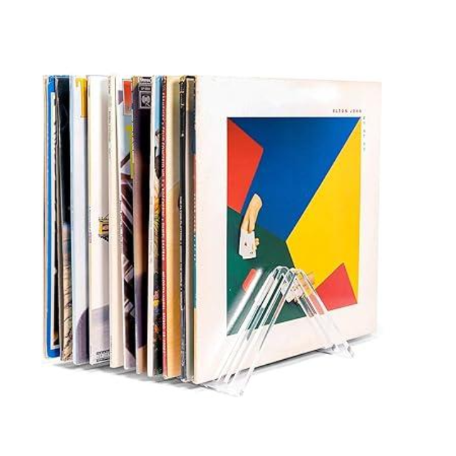 Modern Acrylic Clear Vinyl Record Storage Rack Organizer 2 Pack for Music Room-Fits 7" 10" 12" Discs Holds 12LPs"