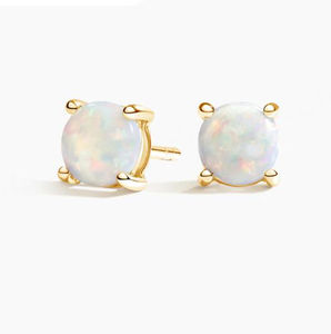 Boucles d'oreilles clous en argent sterling 925 avec opale de feu synthétique blanche, solitaire simple, boucles d'oreilles clous en opale naturelle - Product Image 1