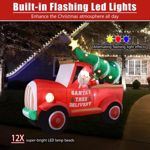 Camion gonflable de Noël rouge de 7 pieds, résistant aux intempéries, avec Père Noël livrant un sapin de Noël, décorations de fête illuminées par LED - Product Image 3