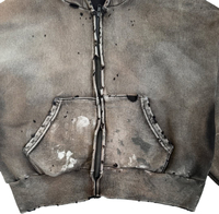 Sudaderas con capucha y cremallera para hombre, estilo lavado y desgastado, con salpicaduras de pintura, estilo urbano, con logotipo personalizado, fabricante OEM ODM de marca privada