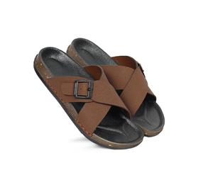 Sandales décontractées marron à brides croisées et boucle pour hommes – Confortables, à bout ouvert, faciles à enfiler, idéales pour l'été - Product Image 1