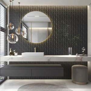 Meuble-lavabo mural moderne en bois flottant avec un seul lavabo, en chêne gris, unité de rangement pour salle de bain - Product Image 5