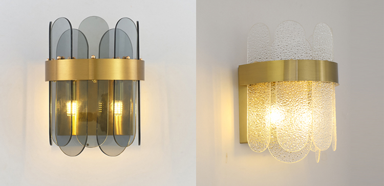 Modern smoke gray hammer glass wall lamp square wall corner hanging lamp Gold metal G9 led wall light fixture