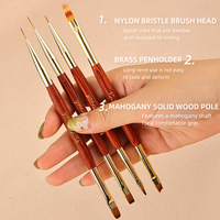 Lot de pinceaux double embout pour nail art, manche en bois d'acajou, virole en laiton, double tête pour liner et peinture, pour vernis gel