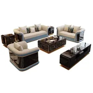 Post-modern Italian light luxury sofa villa furniture living room size apartment head layer cowhide three-person combination